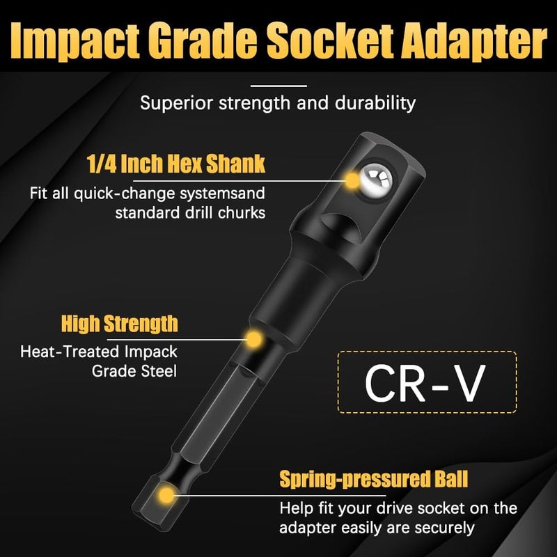 Tiosamd 6PCS Impact Grade Socket Adapter Set, 1/4", 3/8", 1/2" Drive Drill Socket Adapter, Premium Cr-V Socket Driver Adaptor, Hex Shank Driver Socket Adapter for Cordless Drill, Screwdriver, Power Drill - Image 3